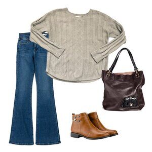 Light Beige Knit Sweater, Chunky relaxed look, Crewneck, Size M